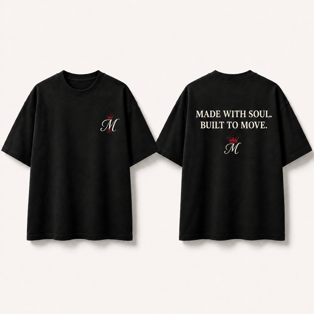 Front and back of the Meraki Made With Soul oversized T-shirt